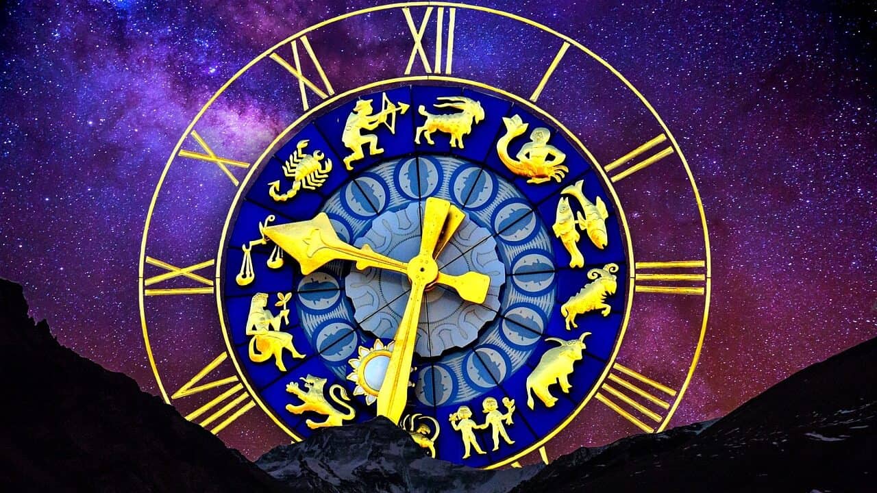 starry sky, star sign, clock