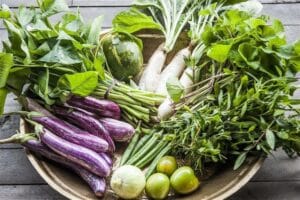 Fresh assorted vegetables in a large bowl