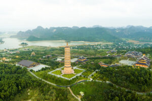 Aerial view of pagoda and temple complex